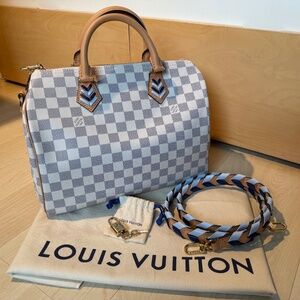 LOUIS VUITTON SPEEDY BANDOULIÈRE 30 DAMIER AZUR BLEU **NIB, FULL SET**